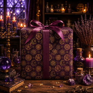 Mystieke Gouden Pentakel Zon Maan Diep Pruim Cadeaupapier