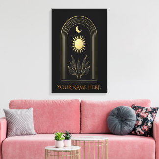 Mystieke Gouden Portaal met Zon- en Maanrand Canvas Afdruk