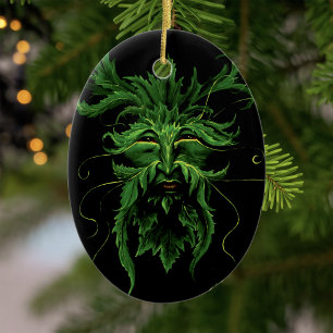Mystieke Greenman Bosgeest Blad Gezicht Fantasie Keramisch Ornament