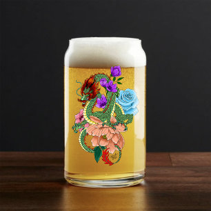 Mystieke Groene Chinese Draak Bloemig Marineblauw Blikvorm Glas