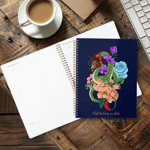 Mystieke Groene Chinese Draak Bloemig Marineblauw Planner