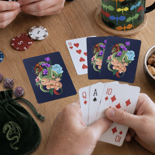 Mystieke Groene Chinese Draak Bloemig Marineblauw Pokerkaarten