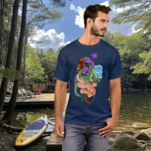 Mystieke Groene Chinese Draak Bloemig Marineblauw T-shirt