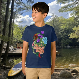 Mystieke Groene Chinese Draak Bloemig Marineblauw T-shirt