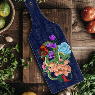 Mystieke Groene Chinese Draak Bloemrijk Navyblauw Snijplank