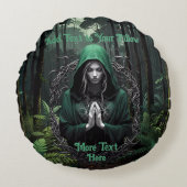 Mystieke groene figuur in humeurige Bossen Bidden Rond Kussen (Voorkant)