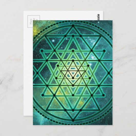 Mystieke Groene Sri Yantra Briefkaart (Voorkant / Achterkant)