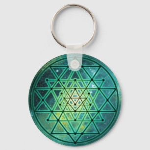 Mystieke Groene Sri Yantra Sleutelhanger
