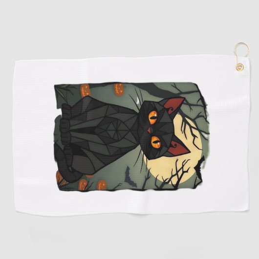 Mystieke Halloween Black Cat Art - Spooky Feline Golfhanddoek (Horizontaal)