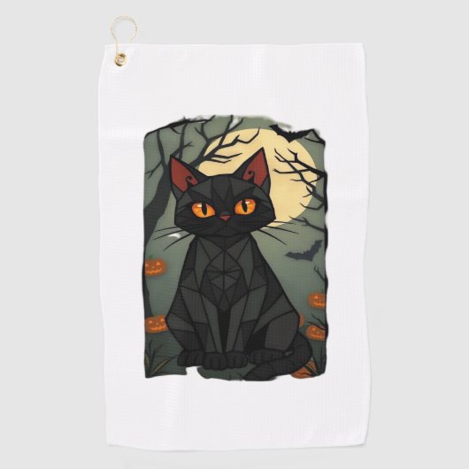 Mystieke Halloween Black Cat Art - Spooky Feline Golfhanddoek (Voorkant)