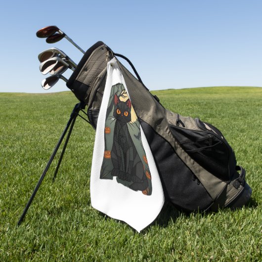 Mystieke Halloween Black Cat Art - Spooky Feline Golfhanddoek (Groen)