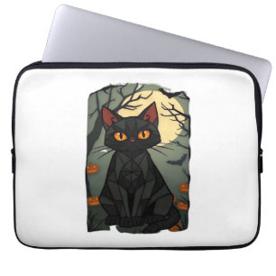 Mystieke Halloween Black Cat Art - Spooky Feline Laptop Sleeve