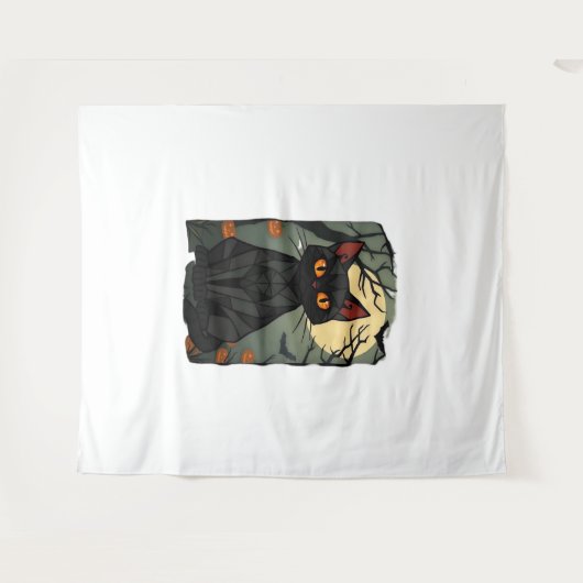 Mystieke Halloween Black Cat Art - Spooky Feline Wandkleed (Voorkant (horizontaal))