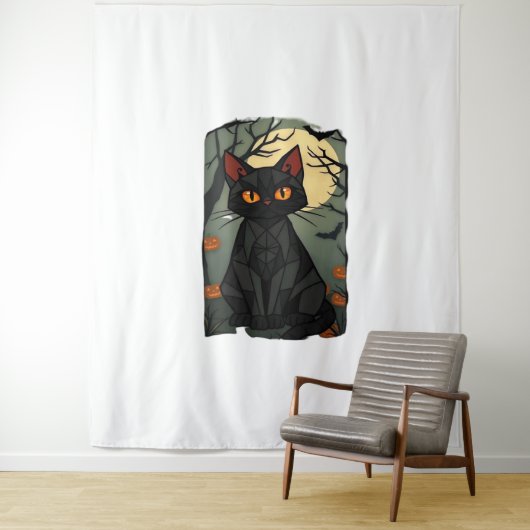 Mystieke Halloween Black Cat Art - Spooky Feline Wandkleed (In situ)