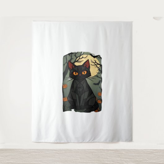 Mystieke Halloween Black Cat Art - Spooky Feline Wandkleed (Voorkant)