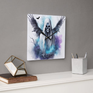 Mystieke Halloween Ghost Gothic Waterverf Art Vierkante Klok