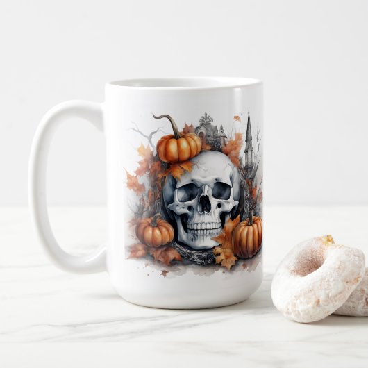 Mystieke Halloween Gothic Skull Art Mystical Koffiemok (Met donut)