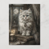 Mystieke Halloween Schattigee Tabby Cat met kaarsl Briefkaart (Voorkant)