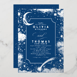 Mystieke Halve Maan Sterrennacht Boho Bruiloft Folie Uitnodiging