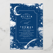 Mystieke Halve Maan Sterrennacht Boho Bruiloft Folie Uitnodiging (Voorkant)