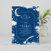 Mystieke Halve Maan Sterrennacht Boho Bruiloft Folie Uitnodiging (Staand Voorkant)