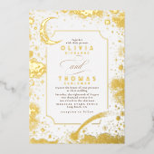 Mystieke Halve Maan Sterrennacht Boho Bruiloft Folie Uitnodiging (Voorkant)