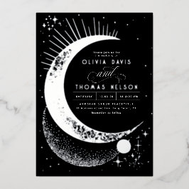 Mystieke Halve Maan Sterrennacht Boho Bruiloft Folie Uitnodiging