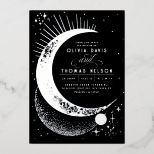 Mystieke Halve Maan Sterrennacht Boho Bruiloft Folie Uitnodiging