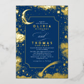 Mystieke Halve Maan Sterrennacht Boho Bruiloft Folie Uitnodiging (Voorkant)