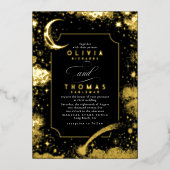 Mystieke Halve Maan Sterrennacht Boho Bruiloft Folie Uitnodiging (Voorkant)