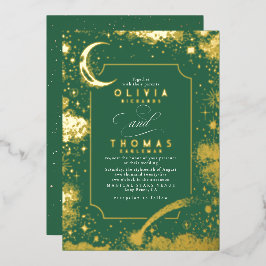 Mystieke Halve Maan Sterrennacht Boho Bruiloft Folie Uitnodiging