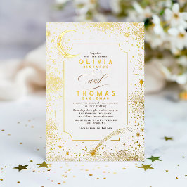 Mystieke Halve Maan Sterrennacht Boho Bruiloft Folie Uitnodiging