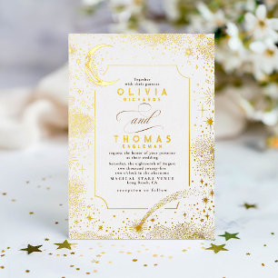 Mystieke Halve Maan Sterrennacht Boho Bruiloft Folie Uitnodiging