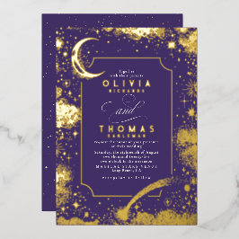 Mystieke Halve Maan Sterrennacht Boho Bruiloft Folie Uitnodiging