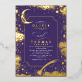 Mystieke Halve Maan Sterrennacht Boho Bruiloft Folie Uitnodiging (Voorkant)
