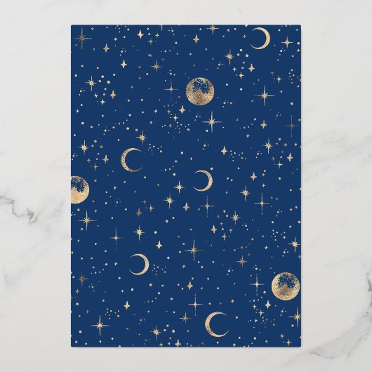 Mystieke Halve Maan Sterrennacht Boho Bruiloft Folie Uitnodiging (Achterkant)