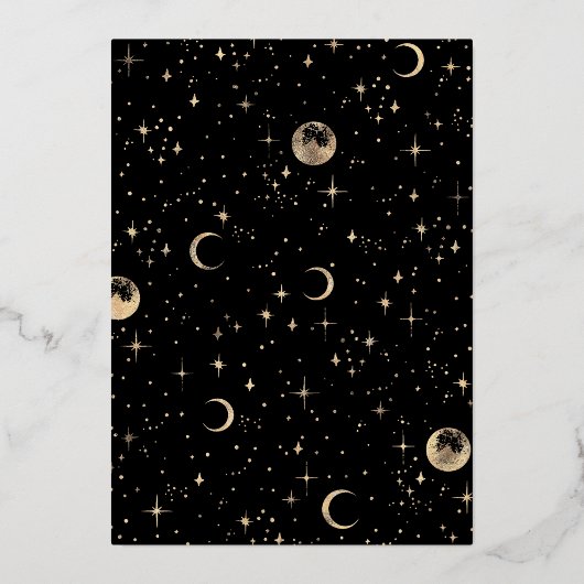 Mystieke Halve Maan Sterrennacht Boho Bruiloft Folie Uitnodiging (Achterkant)