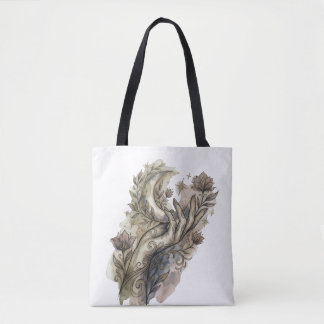 Mystieke Hand en Halve Maan Boho Watercolor Fl Tote Bag