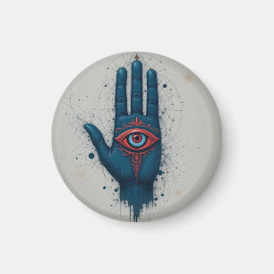 Mystieke handillustratie met rood oog magneet