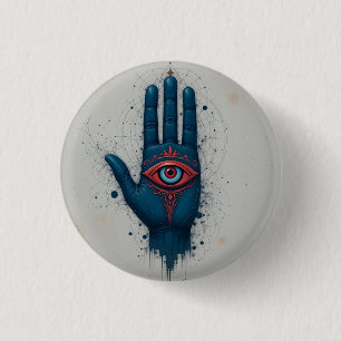 Mystieke handillustratie met rood oog ronde button 3,2 cm