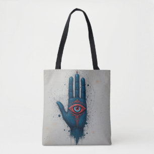 Mystieke handillustratie met rood oog tote bag
