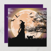 Mystieke heks en kat volle maan kaart (Voorkant / Achterkant)