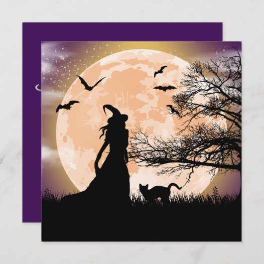 Mystieke heks en kat volle maan kaart (Voorkant / Achterkant)