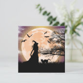 Mystieke heks en kat volle maan kaart (Staand voorkant)
