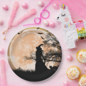 Mystieke heks en kat volle maan papieren bordje (Feest)