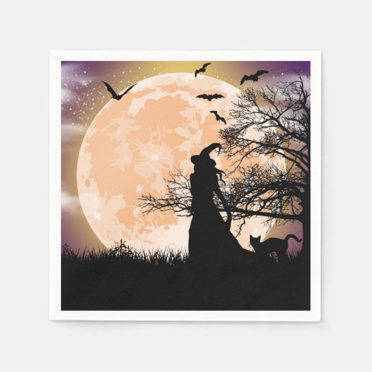 Mystieke heks en kat volle maan servet (Voorkant)