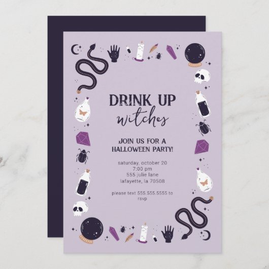Mystieke heks Halloween Party Uitnodiging (Voorkant / Achterkant)