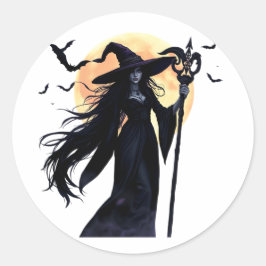 Mystieke heks onder een volle maan ronde sticker