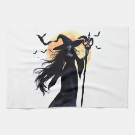 Mystieke heks onder een volle maan theedoek