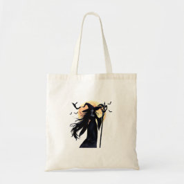 Mystieke heks onder een volle maan tote bag